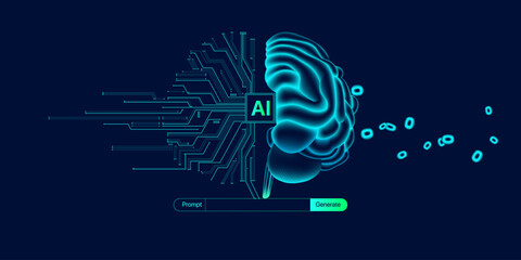 Illustration of abstract stream information. Generate image, video from prompt concept. Big data, technology, AI, data transfer, data flow, generative ai, large language model, ai brain background
