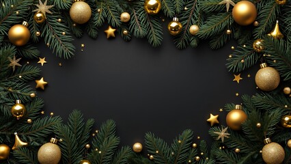 Elegant Gold Christmas Wreath on Black, Festive New Year Design