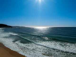Beautiful day at the seaside with blue skies and sunlight