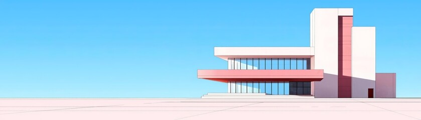 Fototapeta premium A modern building with vibrant colors against a clear blue sky, showcasing architectural design.