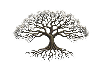A stylized tree with intricate branches and roots, showcasing a detailed structure and natural beauty.