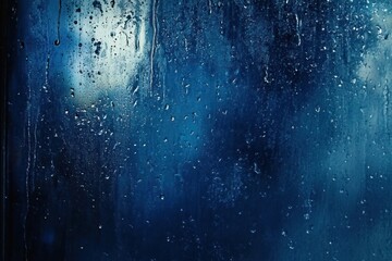 Obraz premium Rainy window with raindrop blue atmosphere raindrops.