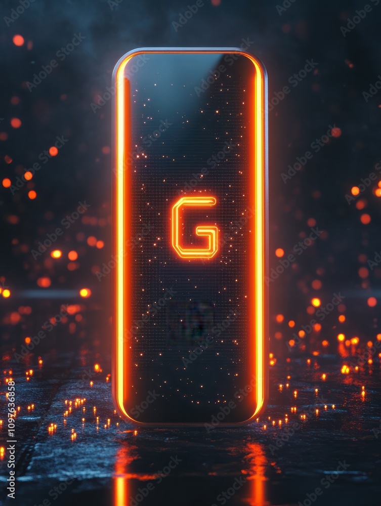 Poster 5g network internet mobile wireless concept with glowing digital 5g icon on dark backdrop with copys