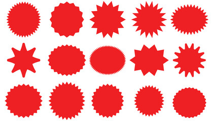 Red starburst sticker and badge vector illustration.