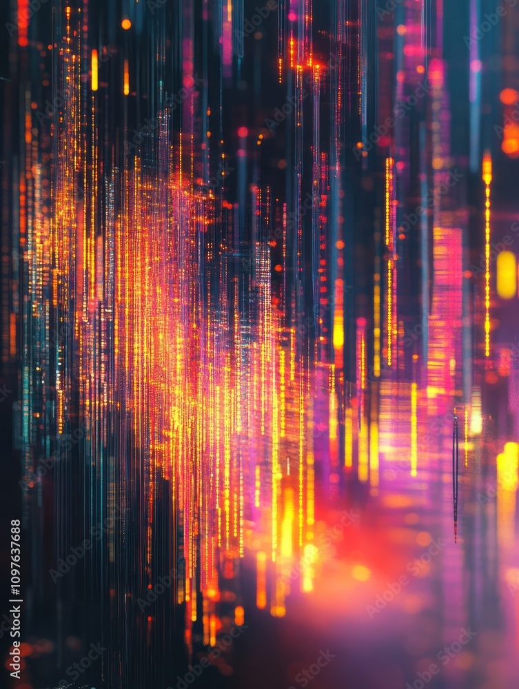 Poster abstract data transmission visualization. big data code representation. futuristic network or busine