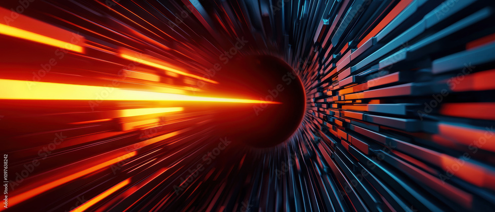 Poster quantum computing education concept. a dynamic depiction of light streaks converging towards a centr