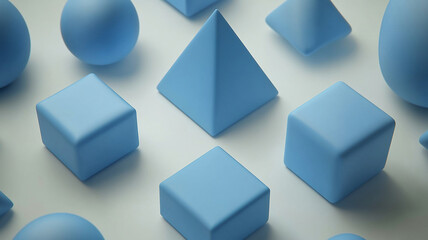 Obraz premium Geometric shapes in various shades of blue create visually appealing arrangement. smooth surfaces and clean lines evoke sense of calm and creativity