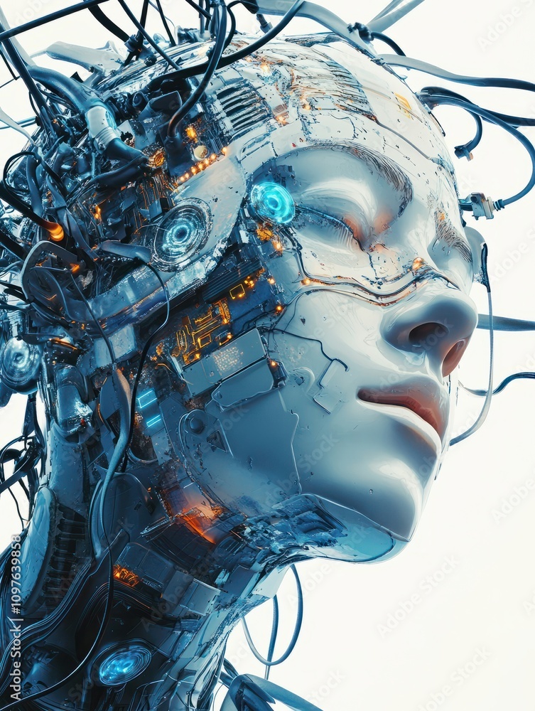 Poster artificial intelligence illustration. artificial intelligence and machine learning concept. neural n