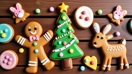 Christmas Gingerbread Cookies, Deer, Tree, Man