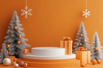 about 3D Podium Orange Background , Product Stand,christmas 