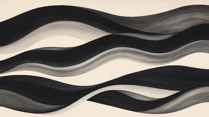 Abstract black and white waves create dynamic visual flow, showcasing layered ink strokes that evoke sense of movement and depth. This artwork is perfect for modern decor