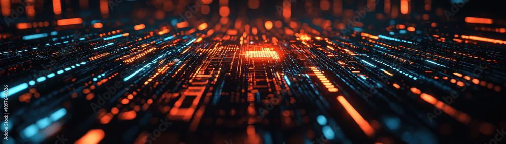 Aufkleber quantum computing education concept. a vibrant digital landscape showcasing glowing lines and patter