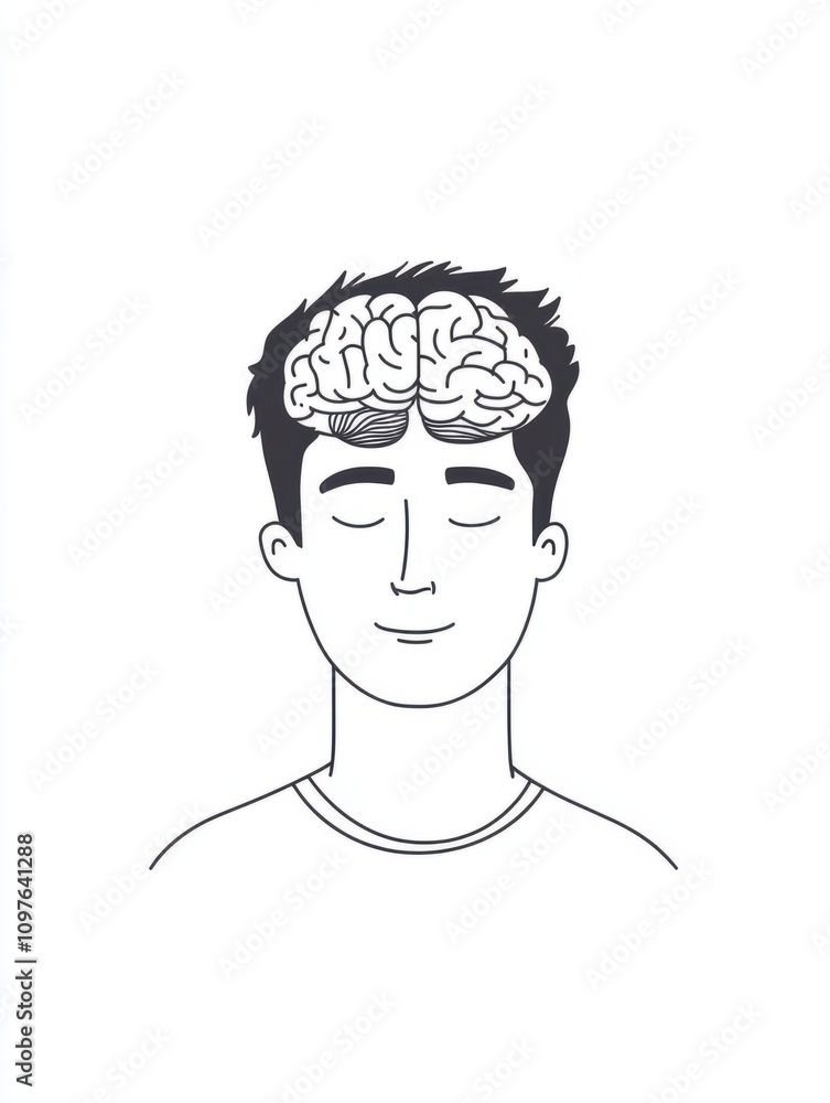 Poster brain machine interface hand drawn outline doodle icon. brain-computer and direct neural interface c