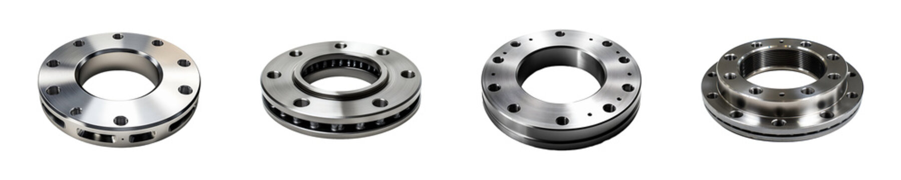 Collection, Set of Stainless Steel Blind Flange isolated on transparent background.