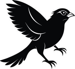 Fototapeta premium Black and White Bird Illustration: Vector Graphic of a Songbird in Flight, Detailed Silhouette Art for Nature and Wildlife Designs