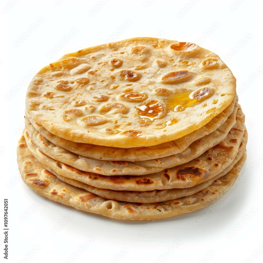 Poster stack of whole wheat chapati flatbreads with ghee topping