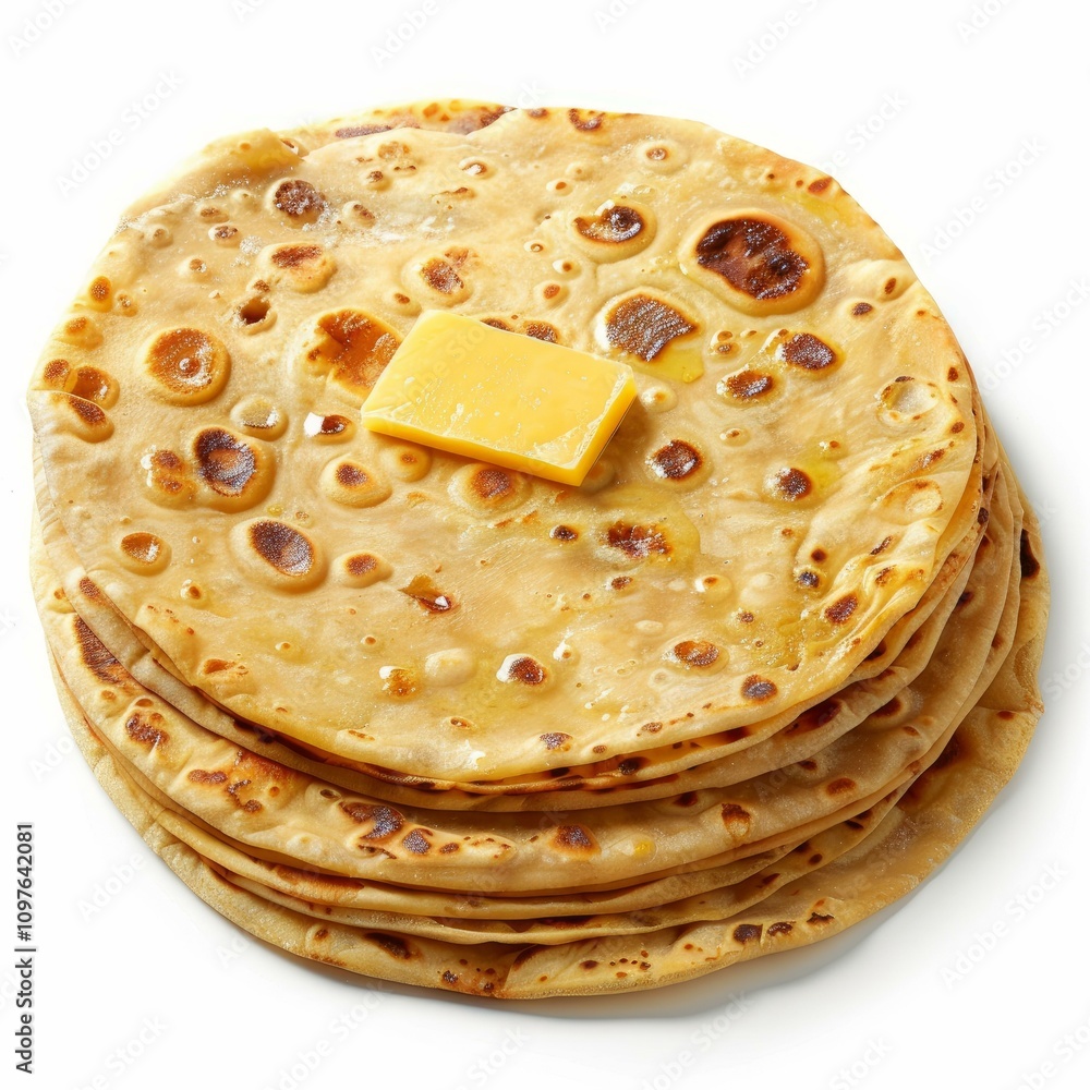 Aufkleber stack of buttery flatbreads with a square of cheese melting on top