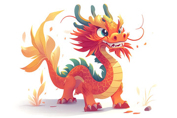 A colorful, cartoonish dragon with vibrant scales and a playful expression.