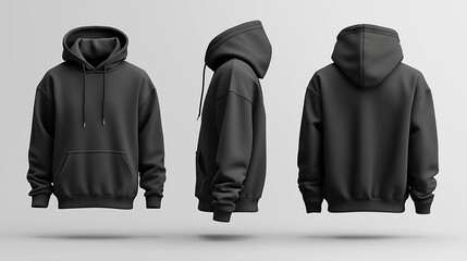 black boat neck hoodie jacket mockup on white background