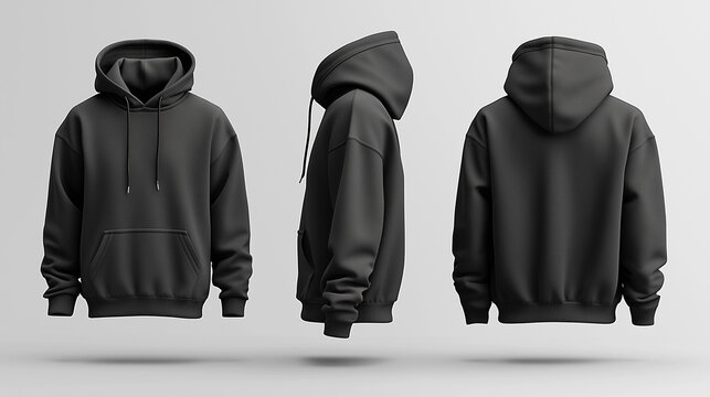 black boat neck hoodie jacket mockup on white background