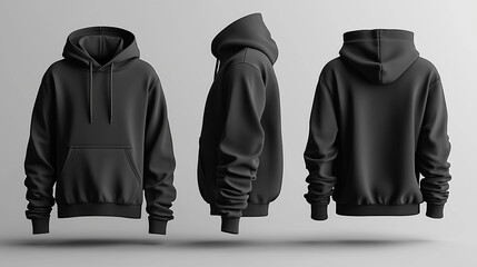 black boat neck hoodie jacket mockup on white background