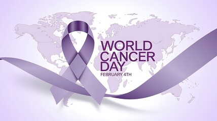 Obraz premium Elegant World Cancer Day Digital Artwork with Purple Awareness Ribbon and Global Background