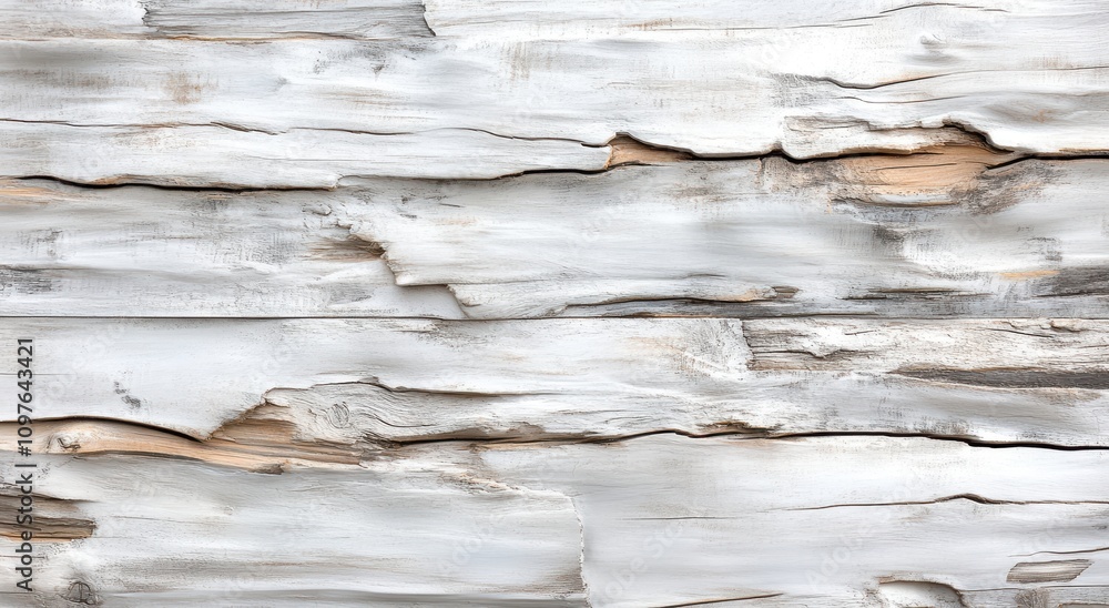 Poster close-up of striking weathered white wood with unique textures and natural patterns ideal for backgr