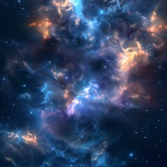A vibrant cosmic scene showcasing colorful nebulae and stars in deep space.