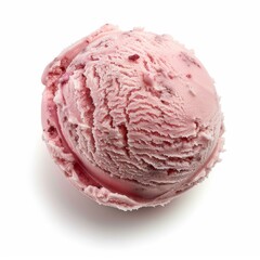 Fototapeta premium Single scoop of strawberry ice cream with fruit chunks on white background