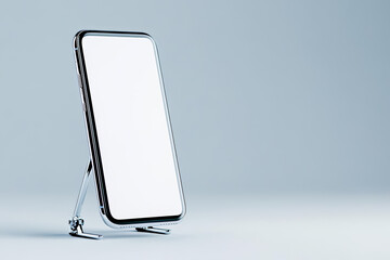 Workplace digital skills. smartphone stand displaying sleek, modern design with blank screen, perfect for showcasing devices in minimalistic setting