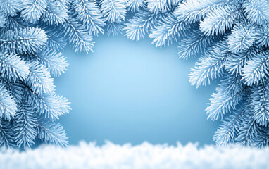 A serene winter-themed image featuring frosted evergreen branches, ideal for Christmas promotions, holiday cards, and seasonal decor with ample copy space.