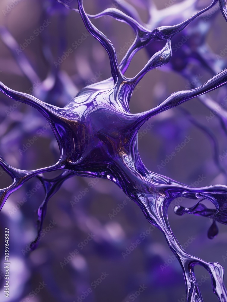 Poster close up of violet neurone. science concept. 3d rendering