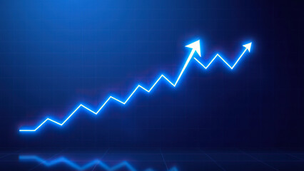 Stock market chart with uptrend line and blue arrows, upward trend lines, blue arrows, uptrend line graph, financial illustration., stock price analysis