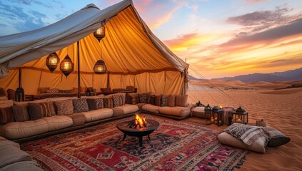 Naklejka premium Desert Campfire at Sunset