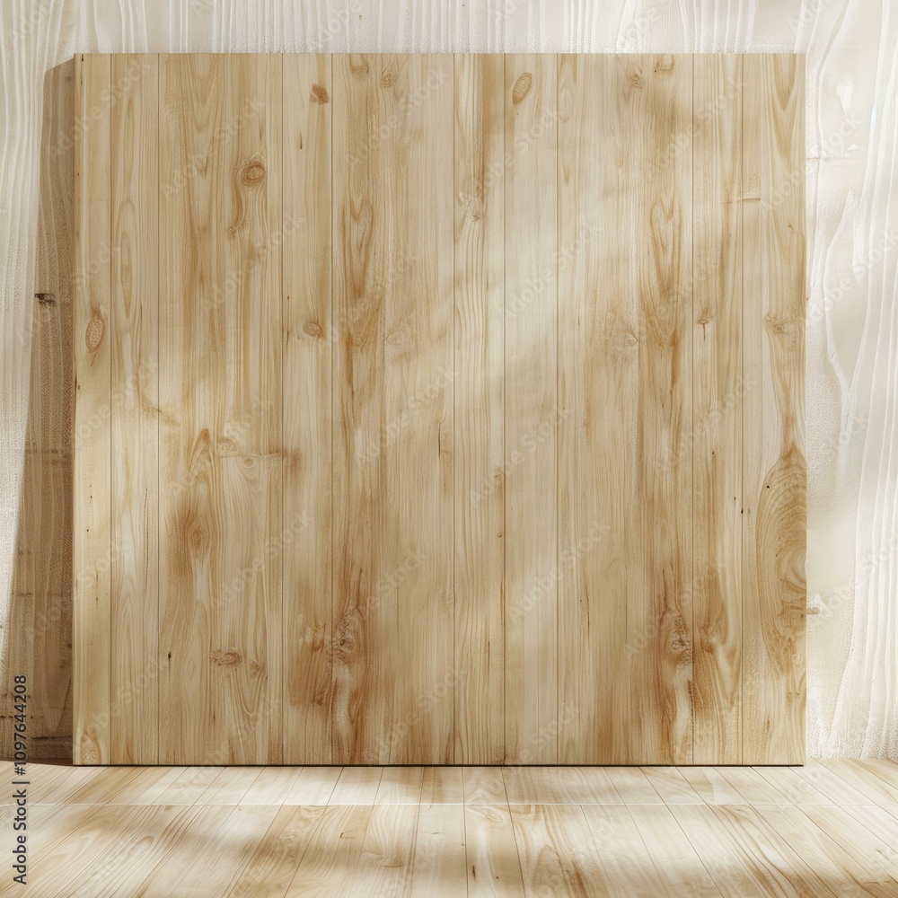 Poster sunlight creating shadows on empty wooden room with plank walls and floor