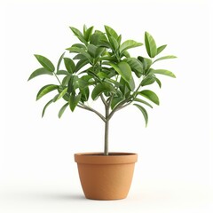 Fototapeta premium Small calamondin tree growing in terracotta pot on white background