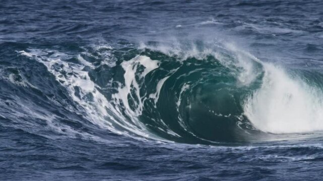 slow motion shot of a barreling wave with a foam ball spitting from the hollow center