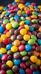 Obraz premium Colorful candy pile, close-up view of assorted chocolate candies.