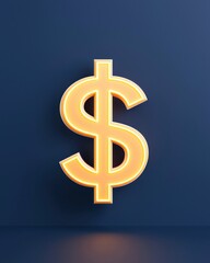 Obraz premium A glowing dollar sign against a dark blue background, symbolizing finance, wealth, and economic themes.