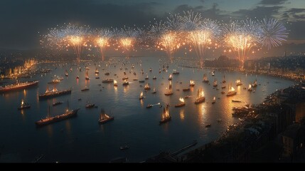 Festive Celebration Bokeh in Elegant Blue and Gold