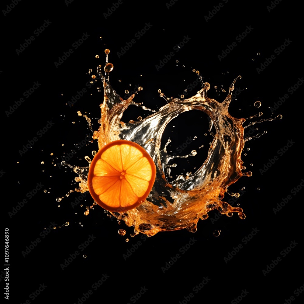 Aufkleber a vibrant splash of water with an orange slice, creating a dynamic and refreshing visual.