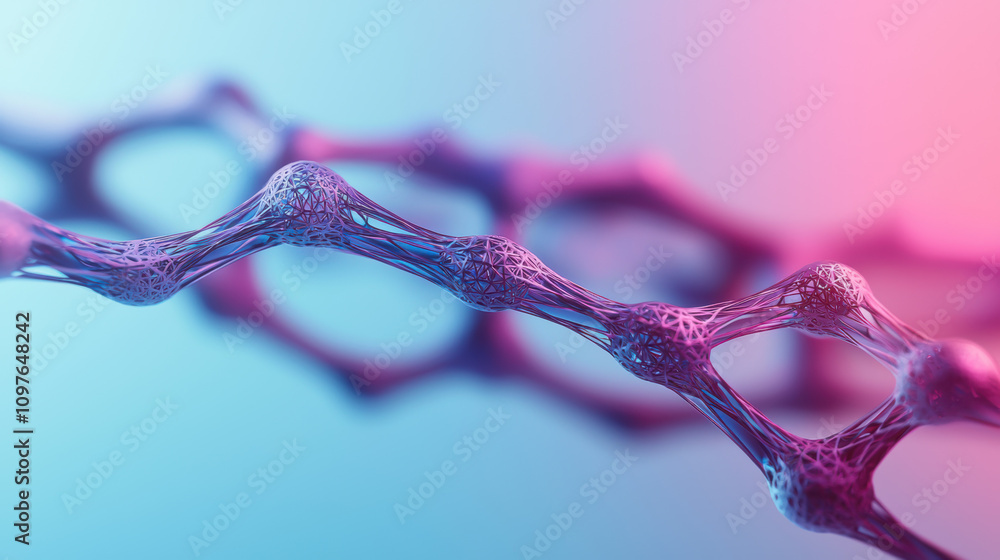 Poster a close-up view of a molecular structure, showcasing interconnected nodes against a gradient backgro
