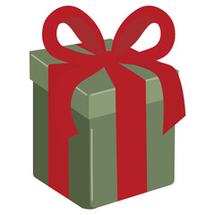 Green wrapping gift box decorated with red ribbon on white background. Graphic design for special time such as Christman or Happy Birthday.