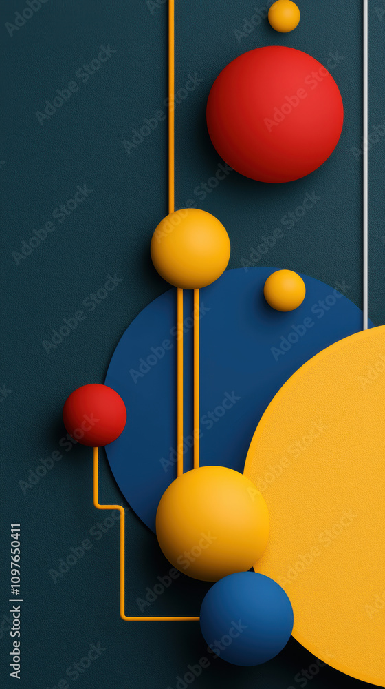 Poster a vibrant abstract design featuring colorful circles and geometric lines set against a dark backgrou