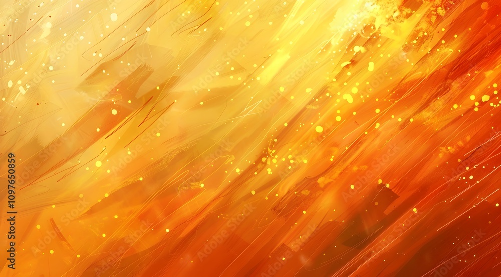 Aufkleber abstract warm-toned background with dynamic brush strokes and glowing particles.