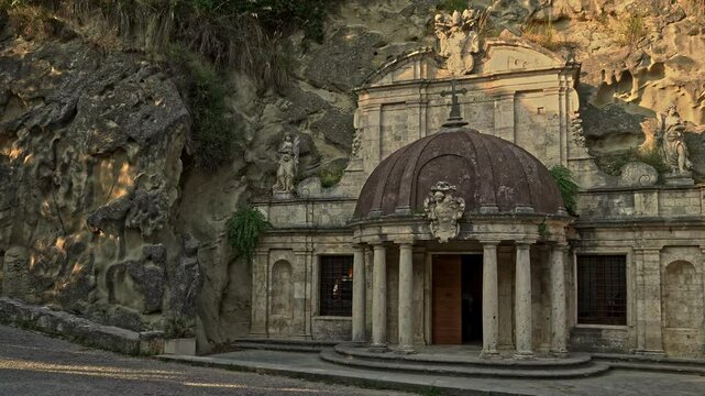 The evocative and unique Tempietto Sanctuary of Sant'Emidio alle Grotte represents an example of baroque religious art. Ascoli Piceno, Marche region,
