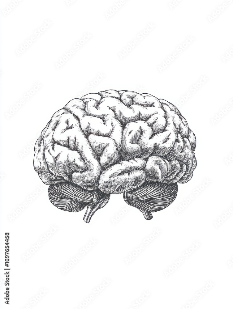 Poster machine learning brain with chip, neural network hand drawn outline doodle icon. microchip automatio