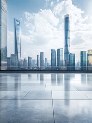 Obraz premium modern city commercial office buildings and empty square floors in Shanghai