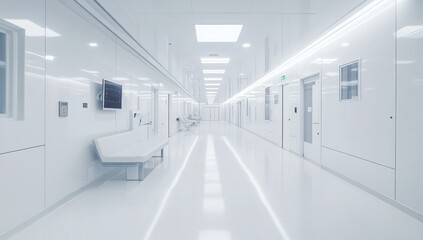 Sterile White Corridor of a Modern Hospital