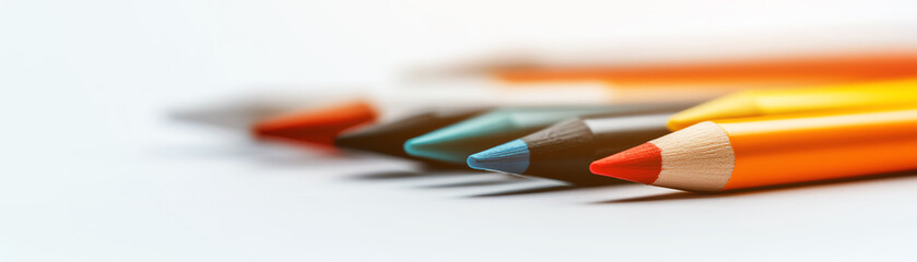 Obraz premium Vibrant colored pencils organized in row, perfect for creative projects and artistic expression.